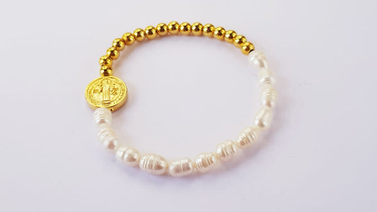 San Benito in Pearls & Golden Beads