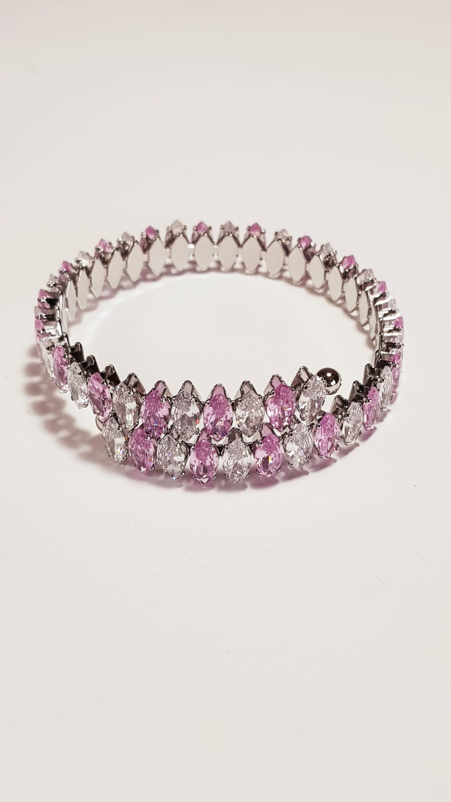 Pink CZ Cuff Bangle - Silver