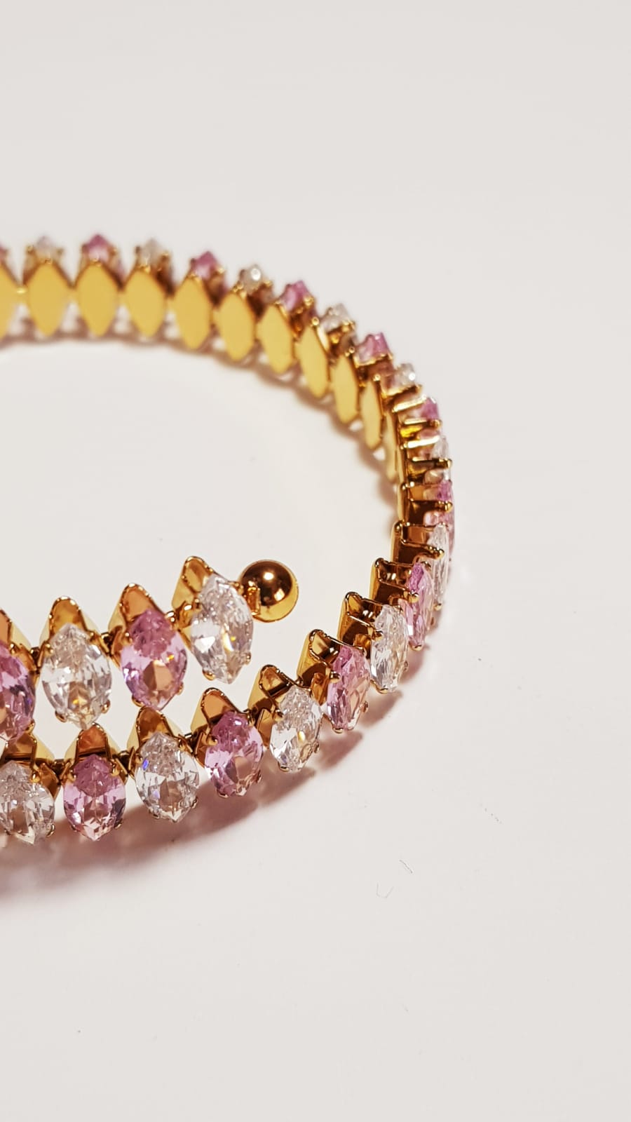 Pink CZ Cuff Bangle - Gold