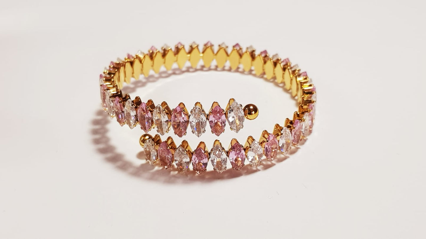 Pink CZ Cuff Bangle - Gold