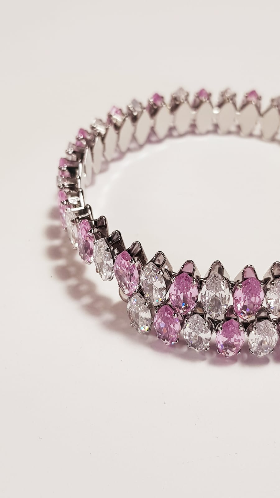 Pink CZ Cuff Bangle - Silver