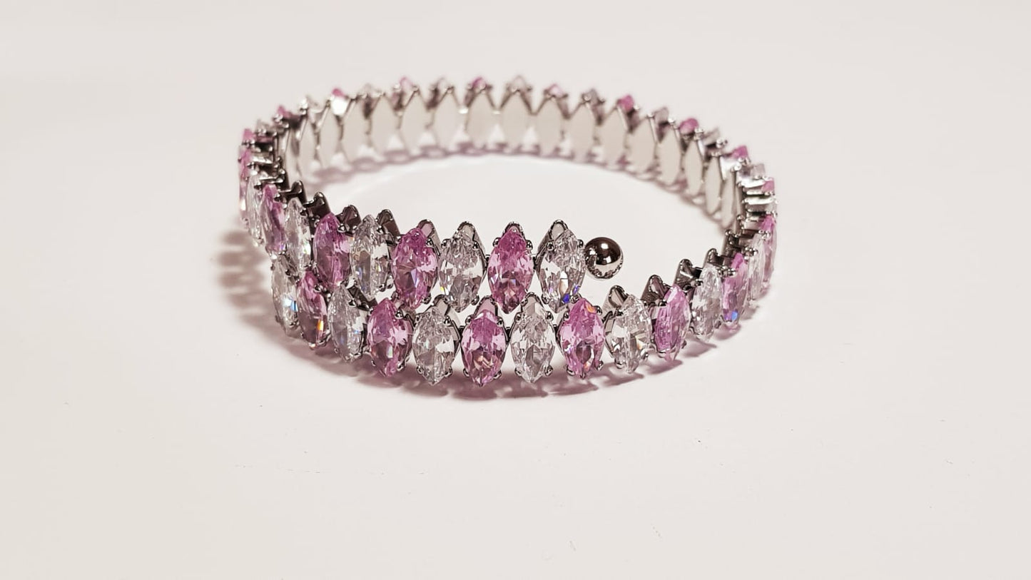 Pink CZ Cuff Bangle - Silver