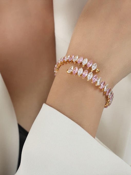 Pink CZ Cuff Bangle - Gold